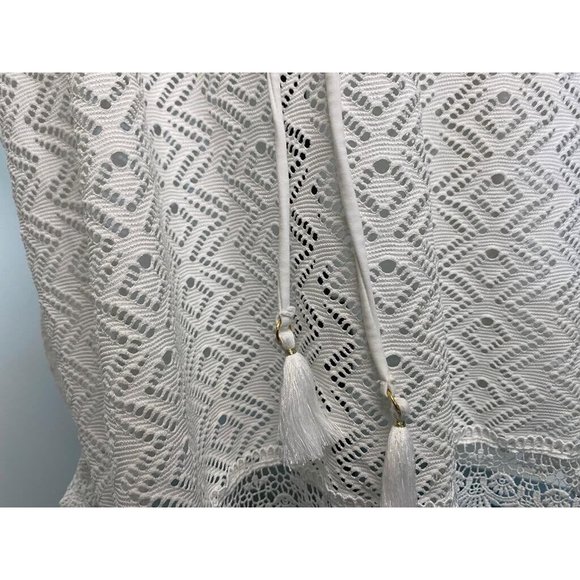 Tahiti Crochet Swim Cover Up Womens White V Neck Boho Dress XL Adjust Waist VTG - Picture 16 of 16